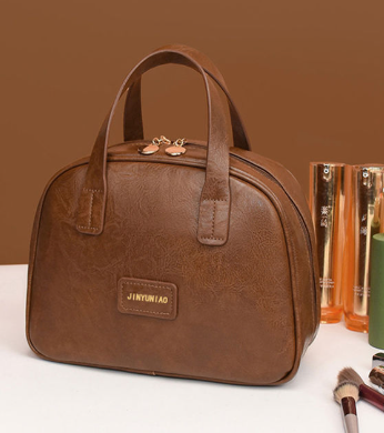 V888-ELOSUNG24933-202504211326-00 Brown Retro PU Leather Cosmetic Bag - Large Capacity Travel Toiletry Organizer Pouch - Image 1