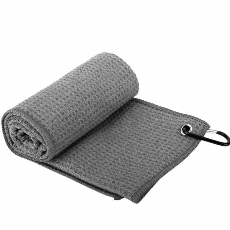 V888-ELOSUNG24974-202504221141-00 Grey Microfiber Waffle Weave Golf Towel Set - 4 Pack (40x60cm) - Ultra Absorbent & Quick Drying - Image 1