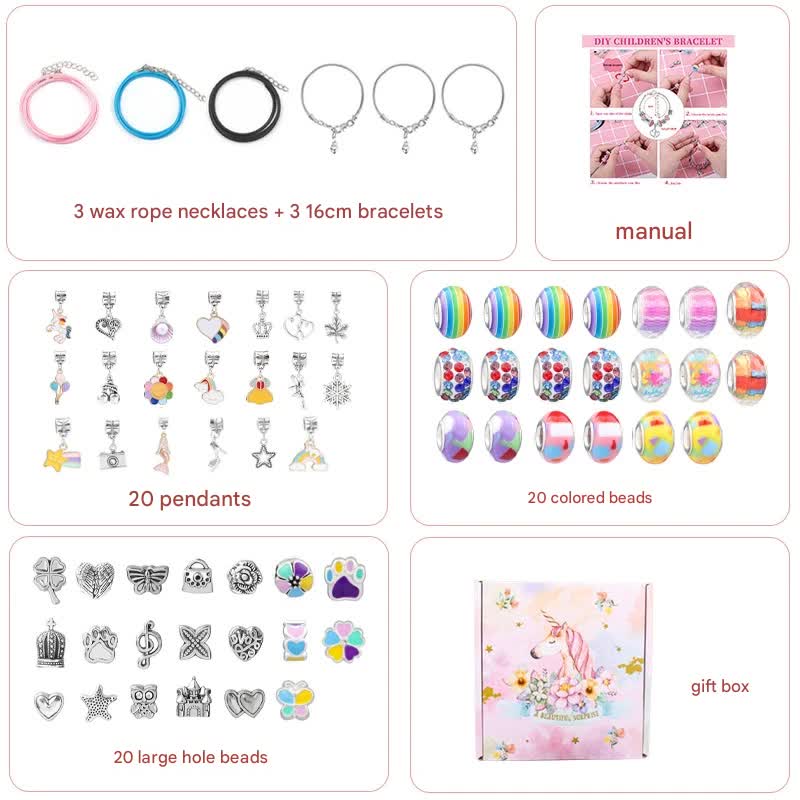 V888-ELOSUNG25307-202504221130-00 Unicorn DIY Beaded Bracelet Kit for Kids - Colorful Crystal Beads and Charms Jewelry Set with Gift Box - Image 1