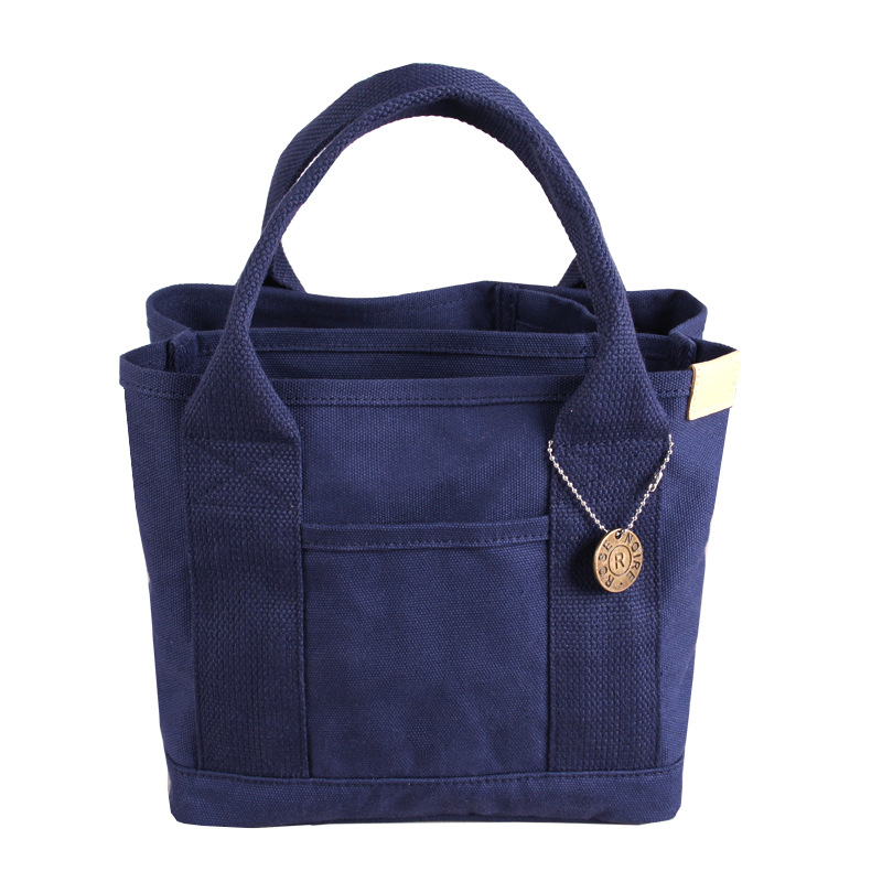 V888-ELOSUNG25313-202504221130-00 Dark Blue Canvas Lunch Tote Bag - Stylish Handbag with Multiple Compartments for Women - Image 1