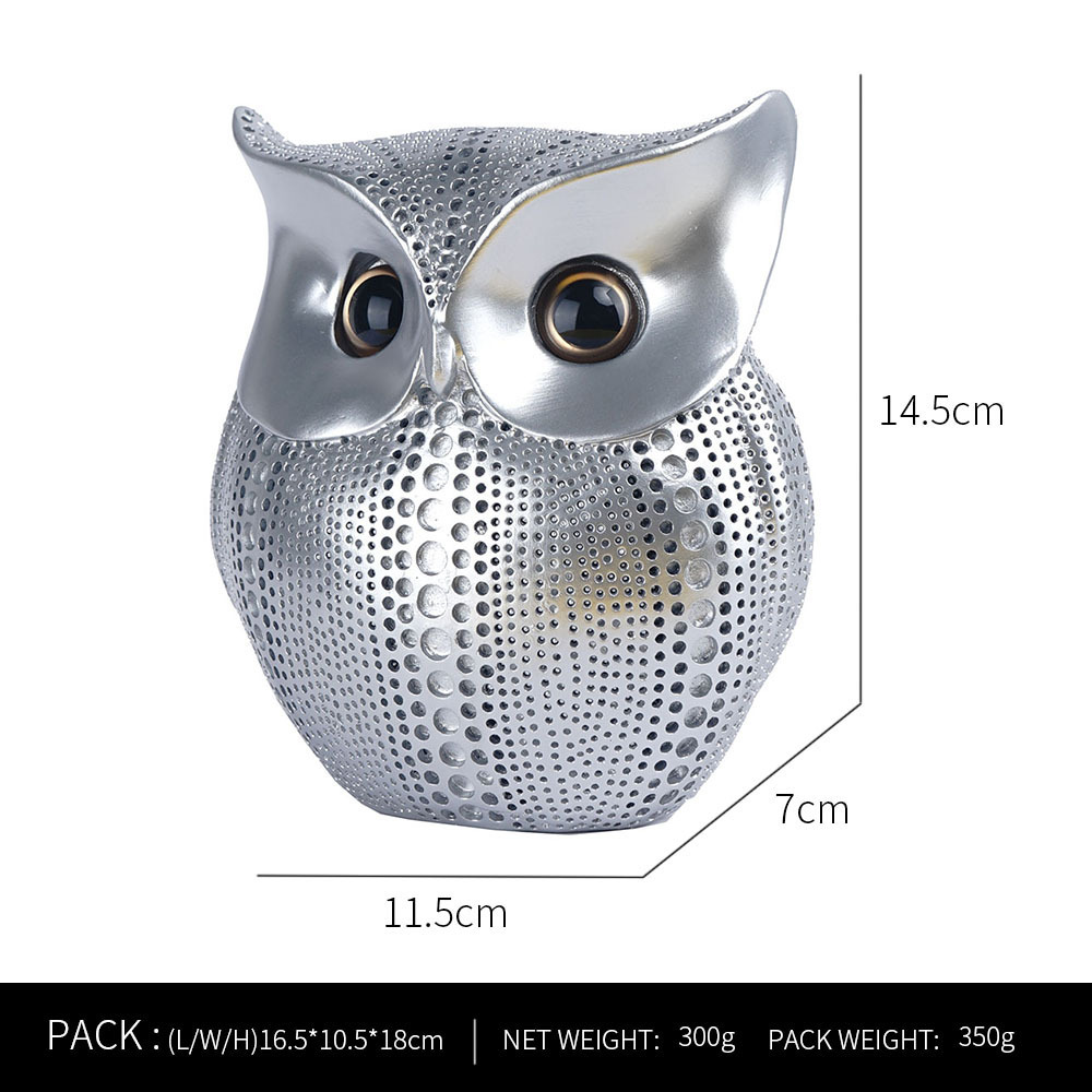 V888-ELOSUNG25333-202504221132-00 Silver resin owl statue - modern perforated design for living room TV cabinet and entryway decoration - Image 1