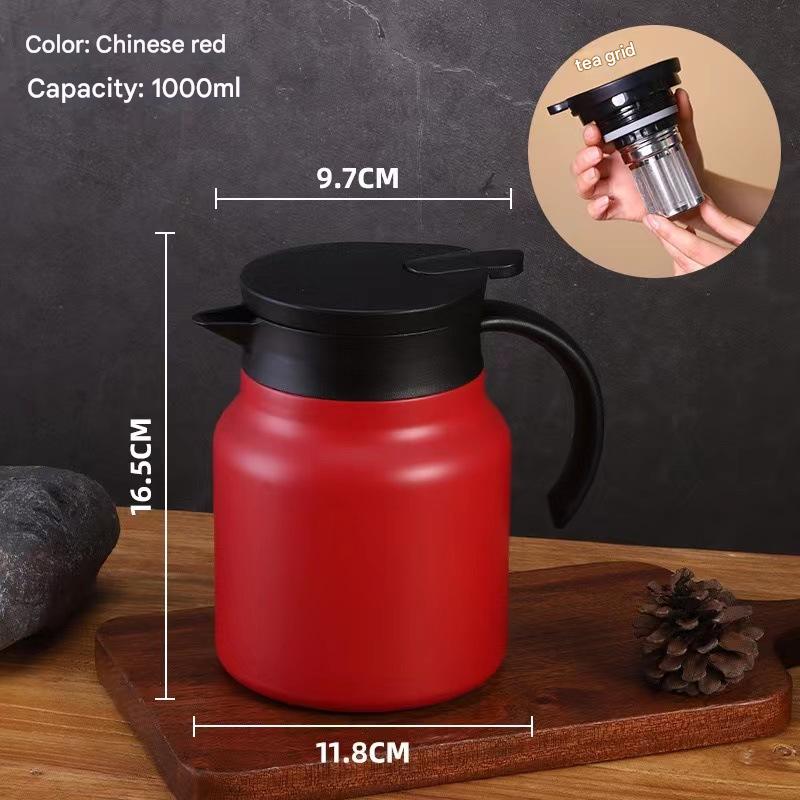 V888-ELOSUNG25341-202509091324-00 Red 316 Stainless Steel Stewing Tea Kettle with Wooden Handle - Insulated Tea and Coffee Kettle with Infuser for Home and Office - Image 1