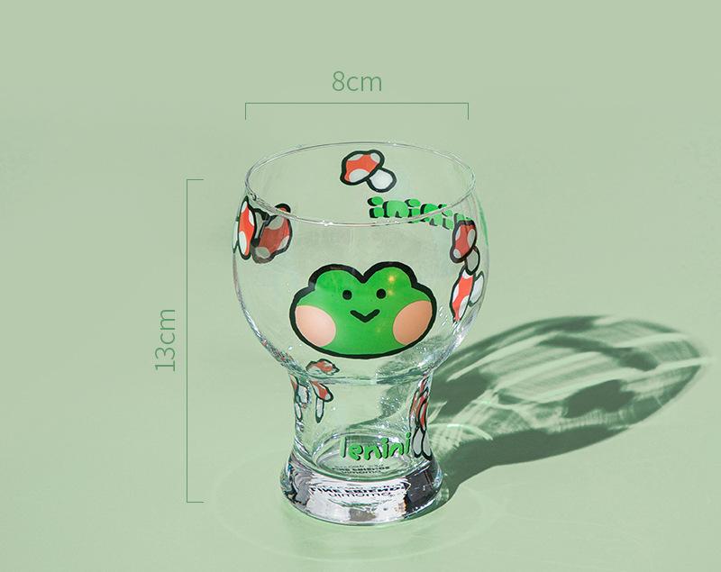 V888-ELOSUNG25357-202504281415-00 Mini Cartoon Glass Tumbler 400ml,Cute Beer and Juice Cup for Cold Drinks(Green frog) - Image 1