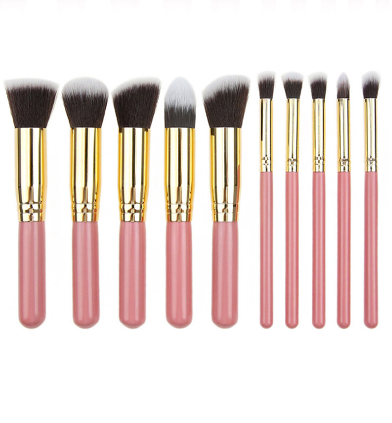 V888-ELOSUNG25362-202504281418-00 10-Piece Pink gold Makeup Brush Set - Large and Small Brushes for Professional Beauty Application - Image 1