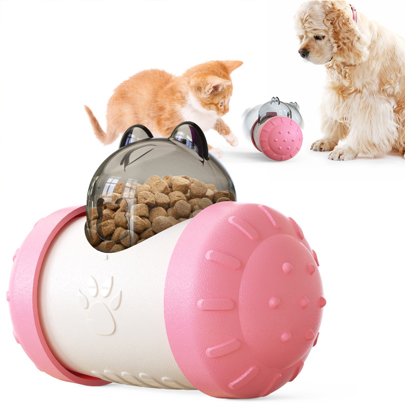 V888-ELOSUNG25373-202504281430-00 Pet Tumbler Treat Dispenser Ball,Interactive Feeding Toy for Dogs and Cats(Pink and white) - Image 1