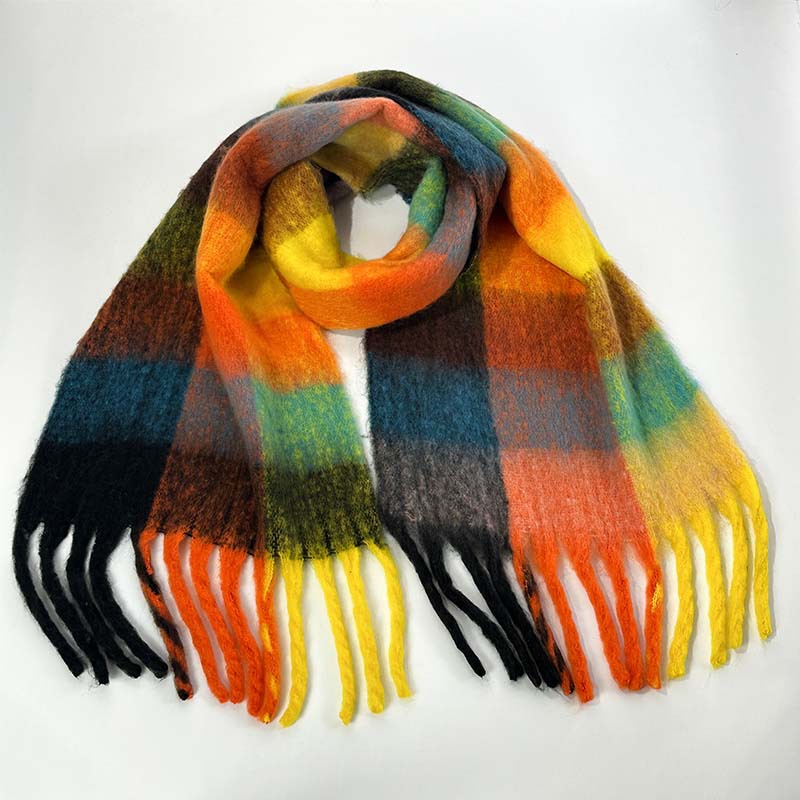 V888-ELOSUNG25474-202504281505-00 Winter Luxe Warm Oversized Scarf-Cozy Thick Plaid Wrap, European Chic Style(Orange-yellow plaid) - Image 1