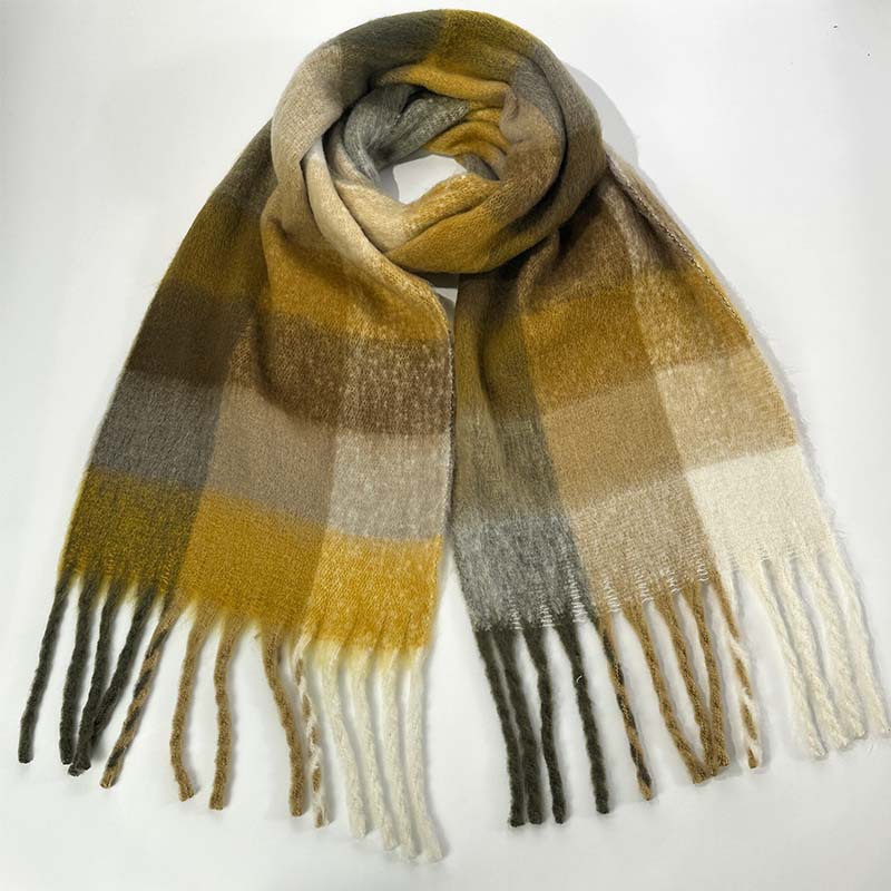 V888-ELOSUNG25477-202504281501-00 Winter Luxe Warm Oversized Scarf-Cozy Thick Plaid Wrap, European Chic Style(Yellow-green plaid) - Image 1