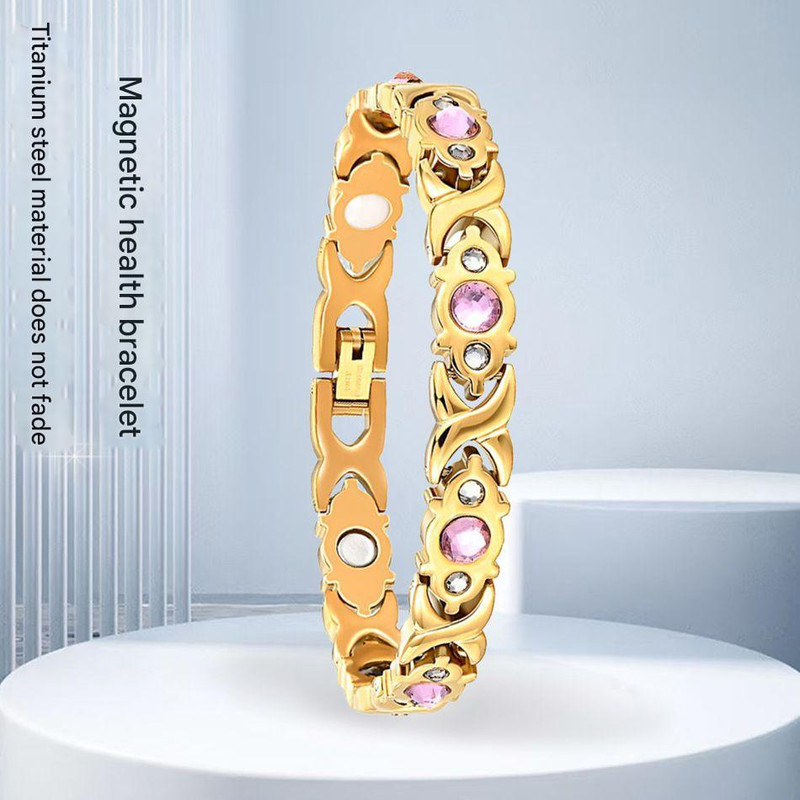 V888-ELOSUNG25621-202505061351-00 Magnetic Therapy Bracelet - Anti-Allergy Jewelry with Gemstone Design and Health Benefits(Gold) - Image 1