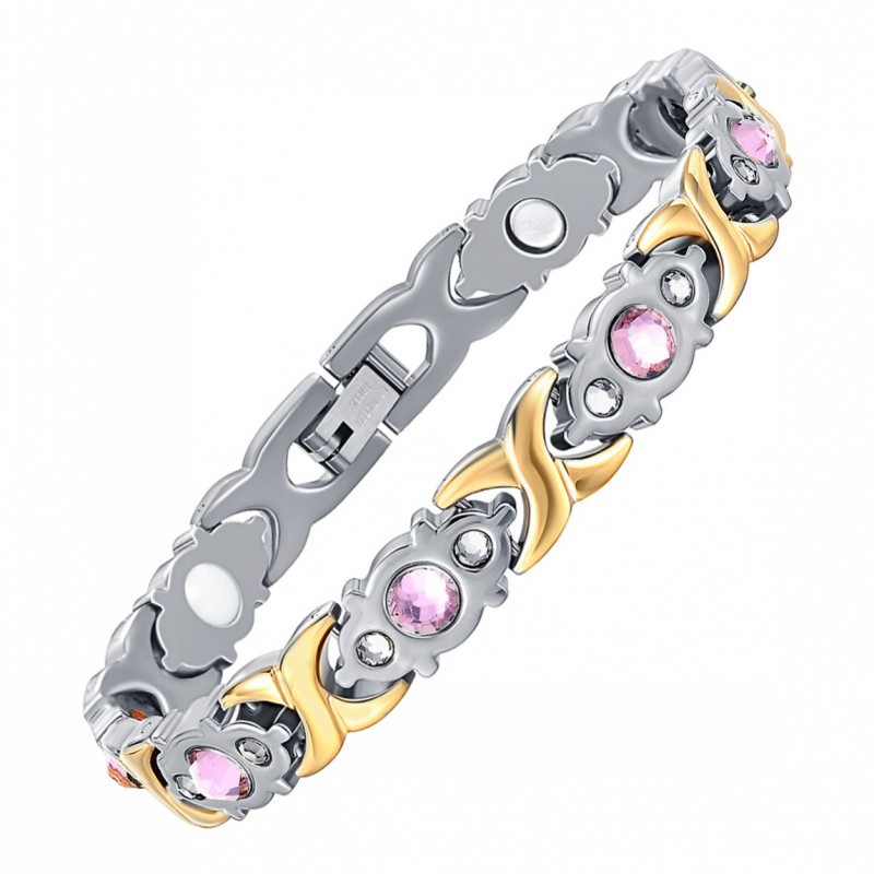 V888-ELOSUNG25624-202505061352-00 Magnetic Therapy Bracelet - Anti-Allergy Jewelry with Gemstone Design and Health Benefits(Silver Gold) - Image 1