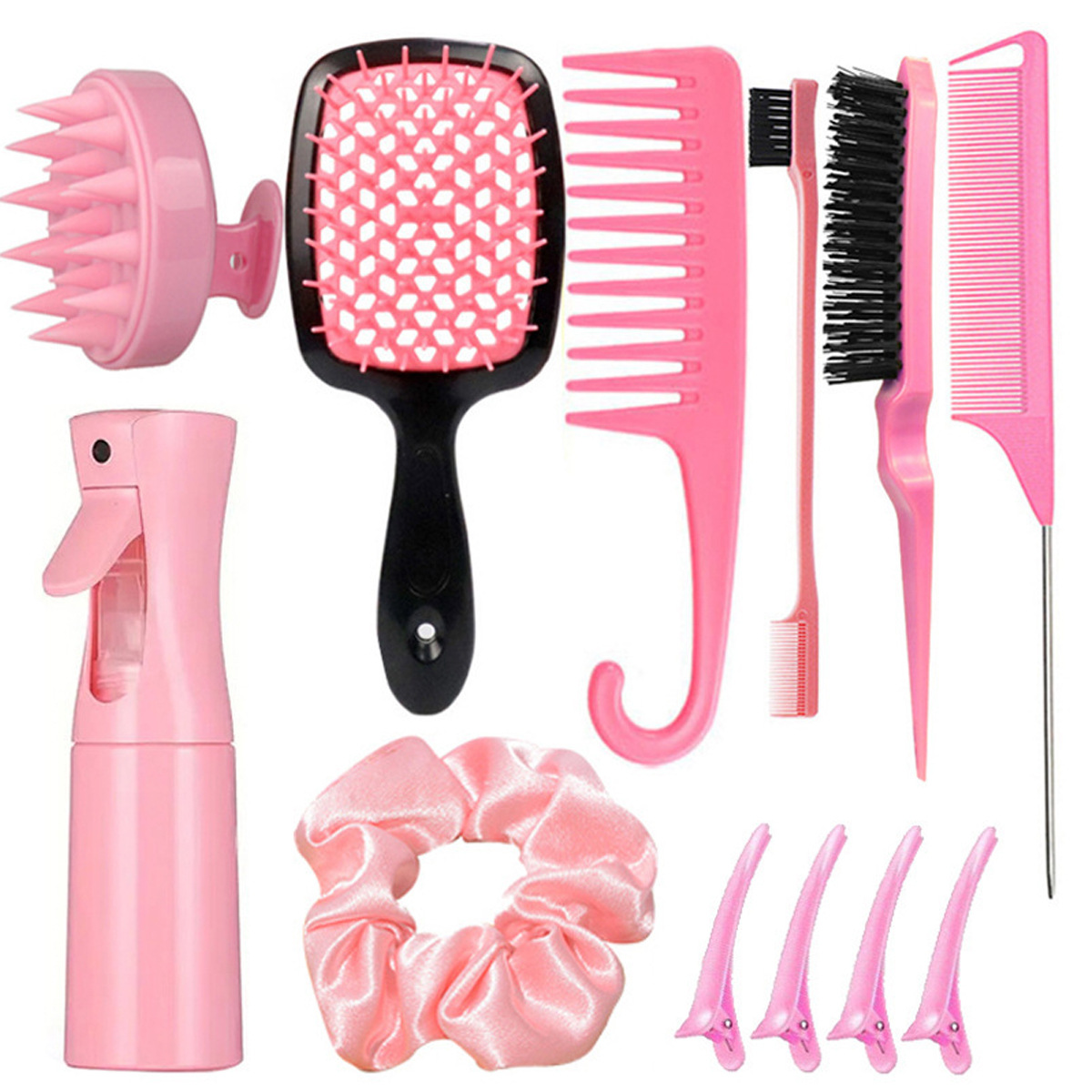 V888-ELOSUNG25625-202505061401-00 Complete Hair Styling Kit with Detangling Brushes, Combs, Spray Bottle, and Accessories(pink) - Image 1