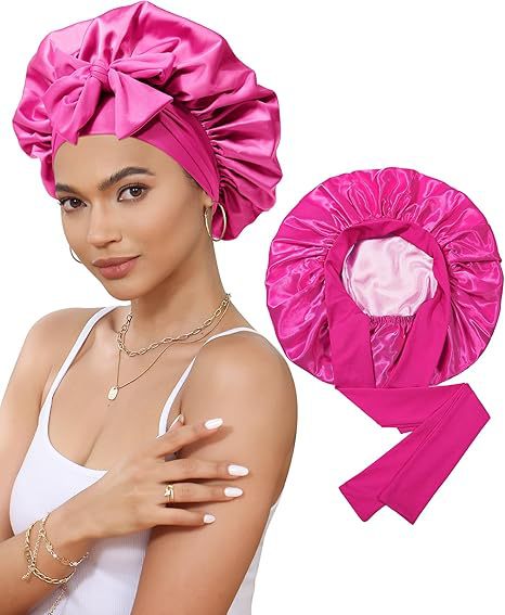 V888-ELOSUNG25642-202505081708-00 Luxury Double-Sided Satin Bonnet with Elastic Band(Rose red + pink lining) - Image 1