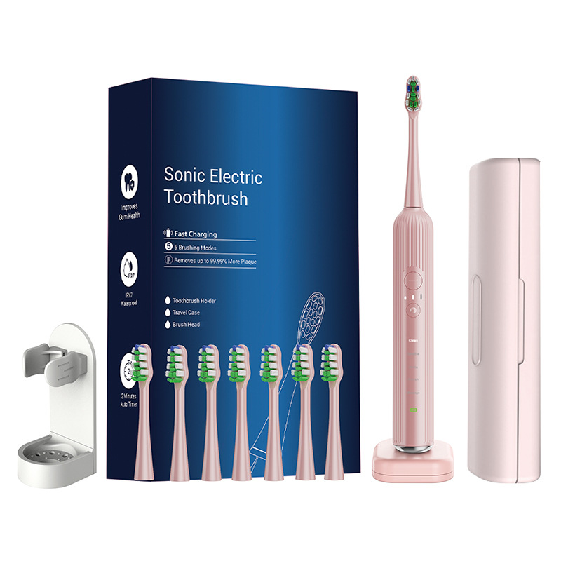 V888-ELOSUNG25646-202505081716-00 Advanced Electric Toothbrush with 5 Modes and 8 Brush Heads(Pink) - Image 1