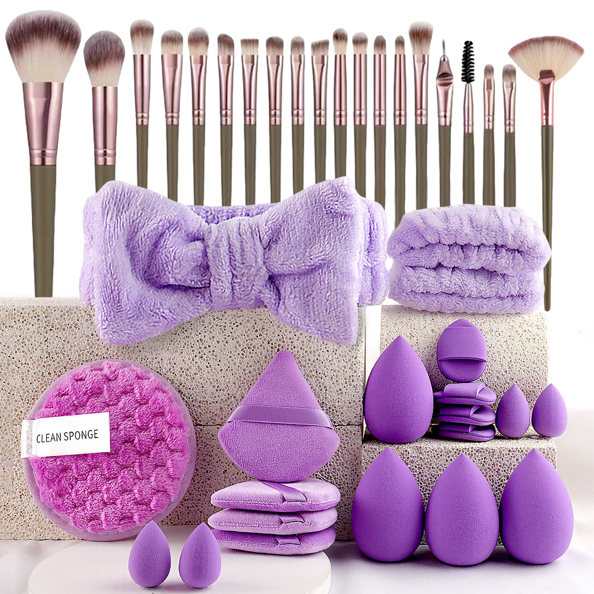 V888-ELOSUNG25660-202505081717-00 40-Piece Ultimate Beauty Tool Kit for Face Cleansing and Makeup(purple) - Image 1