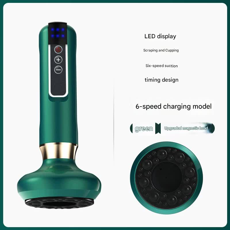 V888-ELOSUNG25668-202505071441-00 Rechargeable 6-Level Electric Cupping & Gua Sha Massager with LED Display & Magnetic Therapy Head(green) - Image 1