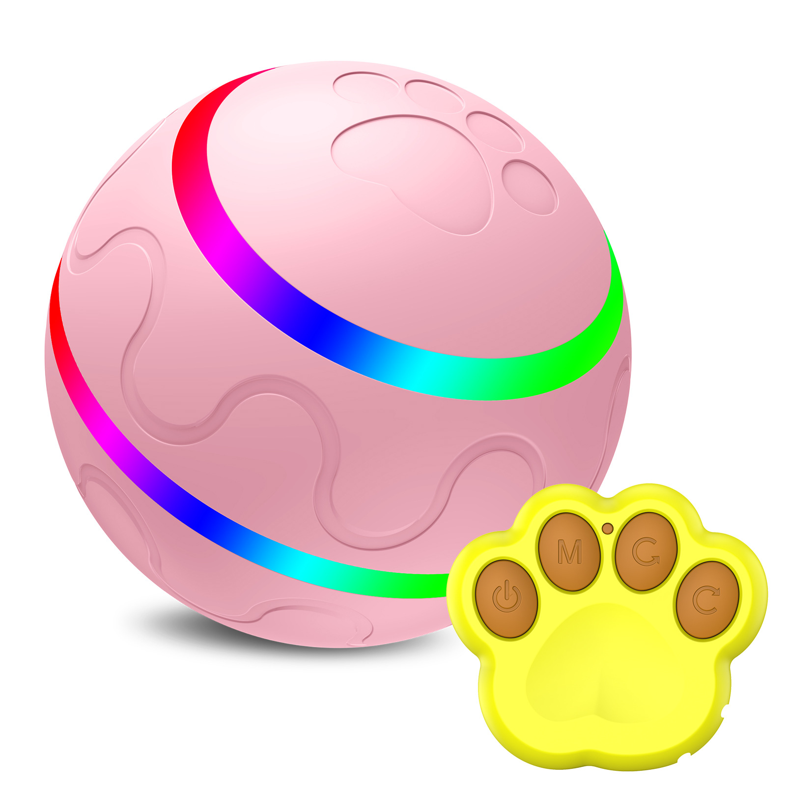V888-ELOSUNG25697-202505081736-00 Interactive Auto Pet Toy Ball with Remote Control - USB Rechargeable, LED Lights, Sturdy & Waterproof(pink) - Image 1