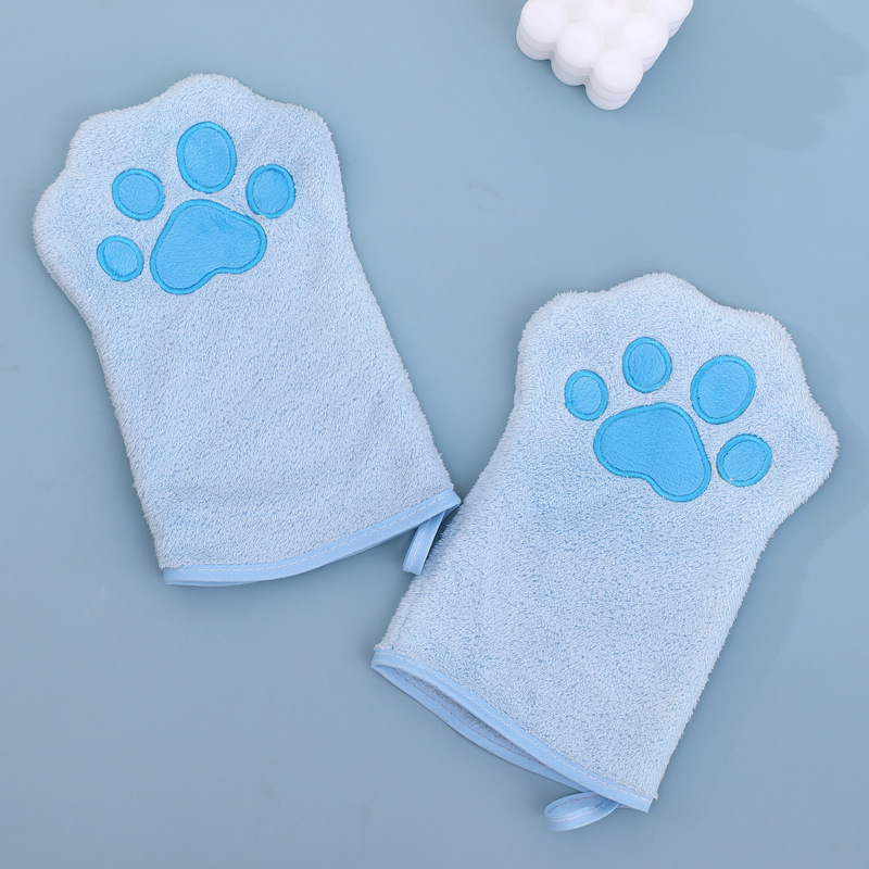 V888-ELOSUNG25701-202505081740-00 Adorable Pet Paw Grooming & Drying Mitt - Super Absorbent Fleece Material(Blue) - Image 1