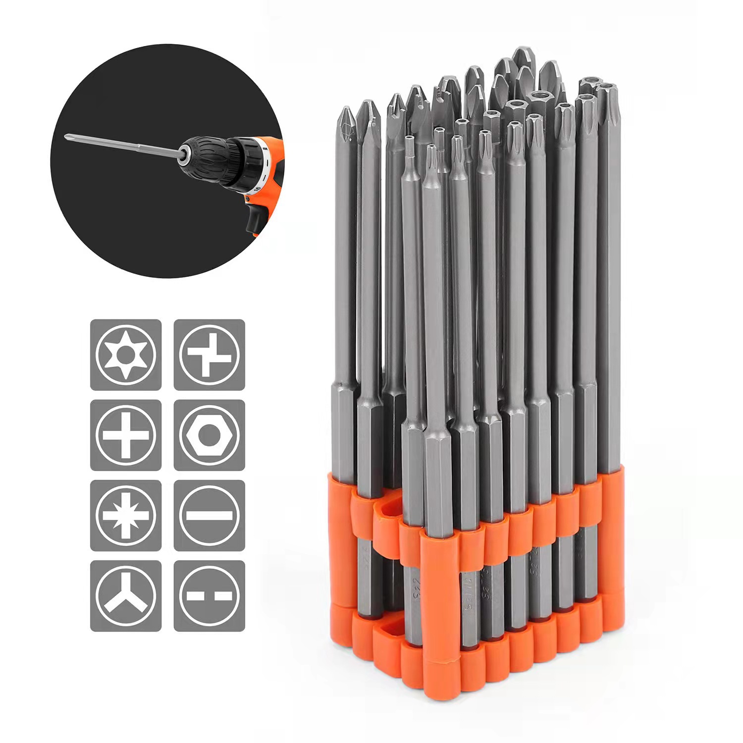 V888-ELOSUNG25744-202505131642-00 32-Piece Extra Long Screwdriver Bit Set - 150mm S2 Steel Bits with Organizer Stand - Image 1