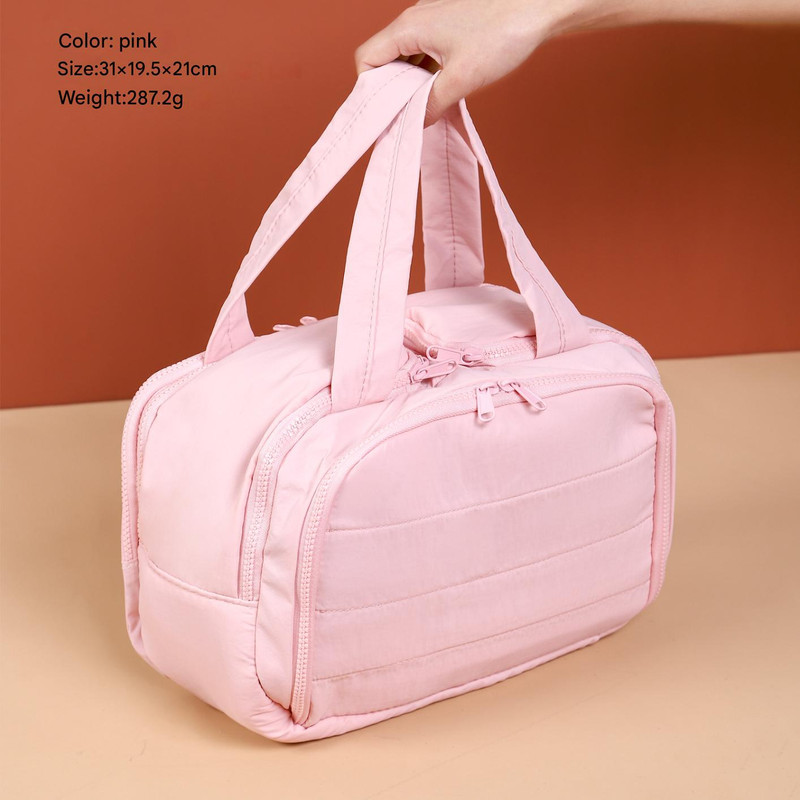 V888-ELOSUNG25773-202505131825-00 Portable Multi-Compartment Travel Toiletry & Makeup Organizer Bag with Brush Holders(Pink) - Image 1