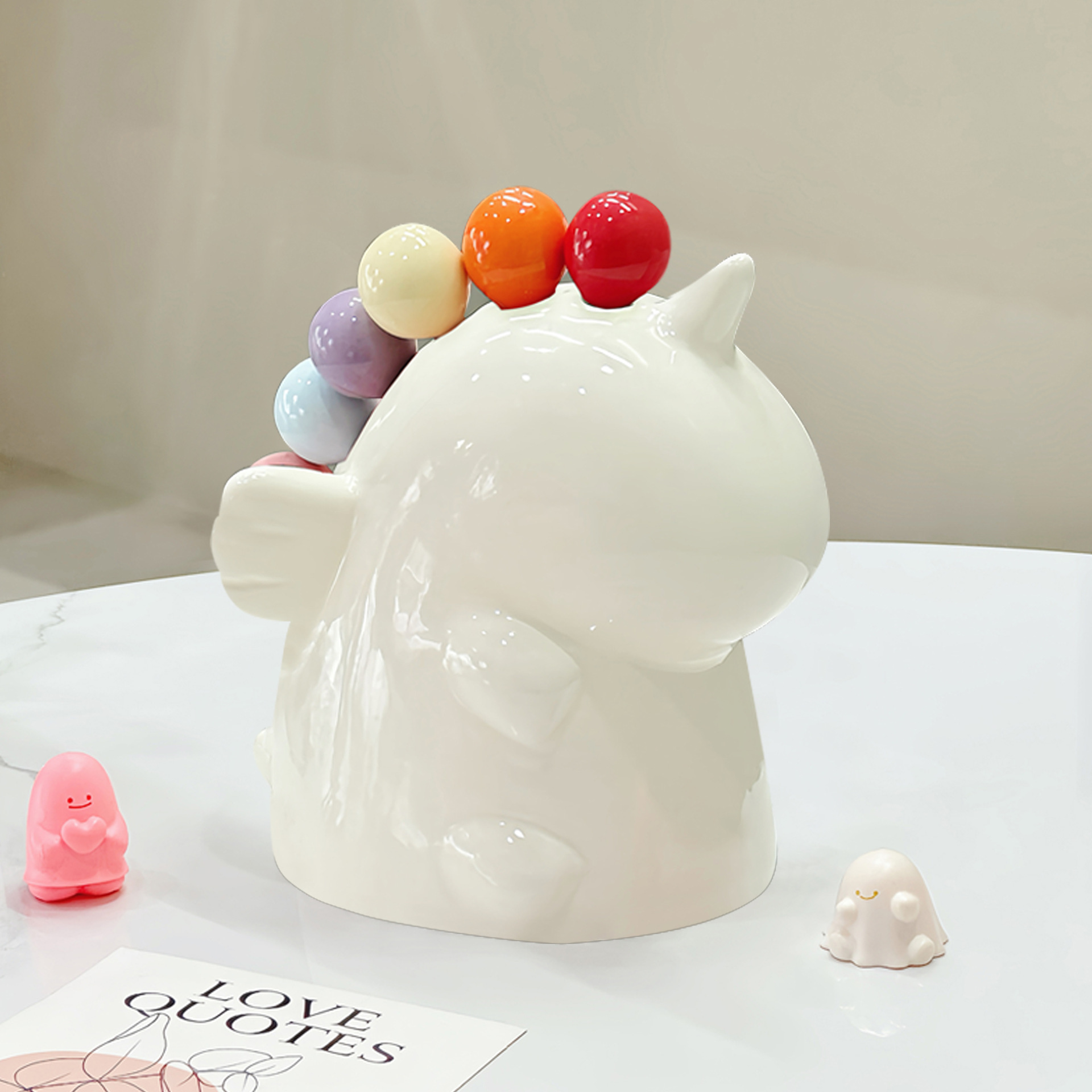 V888-ELOSUNG25842-202505151632-00 Adorable Unicorn Ceramic Fruit Fork Holder Set - Includes Stainless Steel Forks with Ball Tops(white) - Image 1