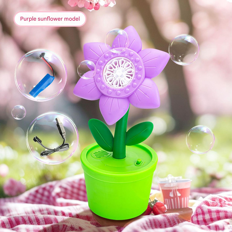 V888-ELOSUNG25971-202505191230-00 Electric Flower Bubble Machine with Music - Rechargeable, 10-Hole Output(Purple) - Image 1