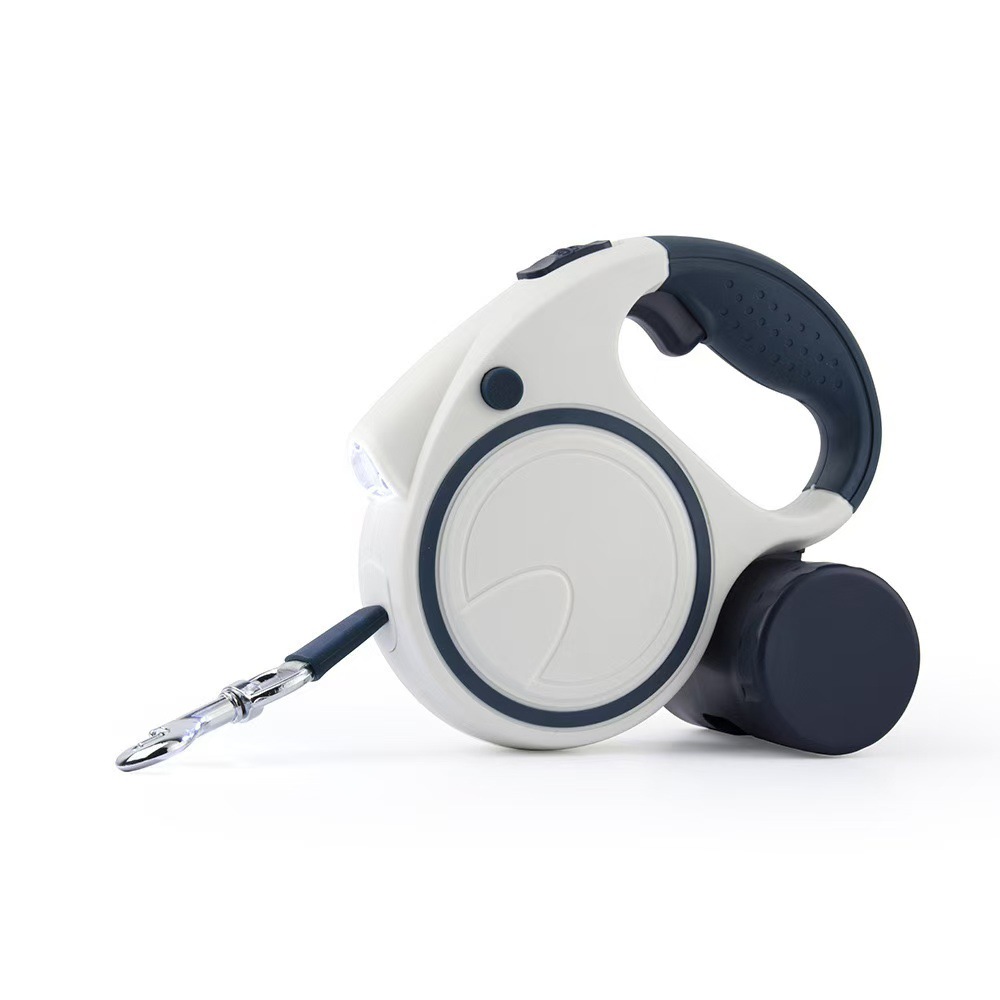 V888-ELOSUNG26016-202504141741-00 Blue and White 3M Retractable Dog Leash - Built-in LED Light (No Batteries) and Bag Holder - Image 1