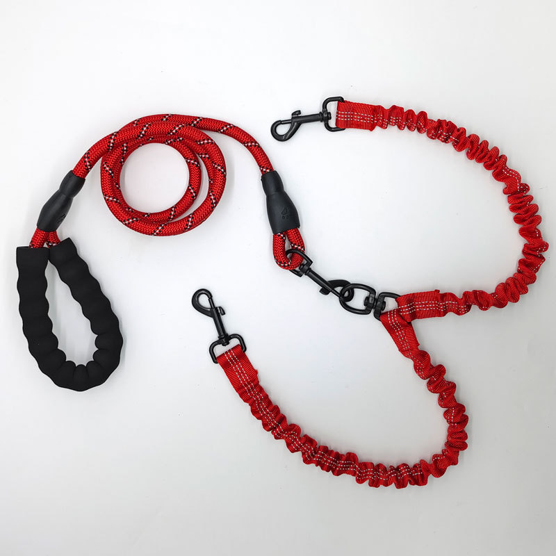 V888-ELOSUNG26035-202504141503-00 Red Pet Double-Ended Rope + 1.5M Leash - Easy to walk two dogs, tangle-free design - Image 1