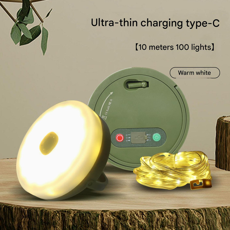 V888-ELOSUNG26057-202504141540-00 Rechargeable LED Camping Light with 10m Retractable String Light (Warm White) - Image 1