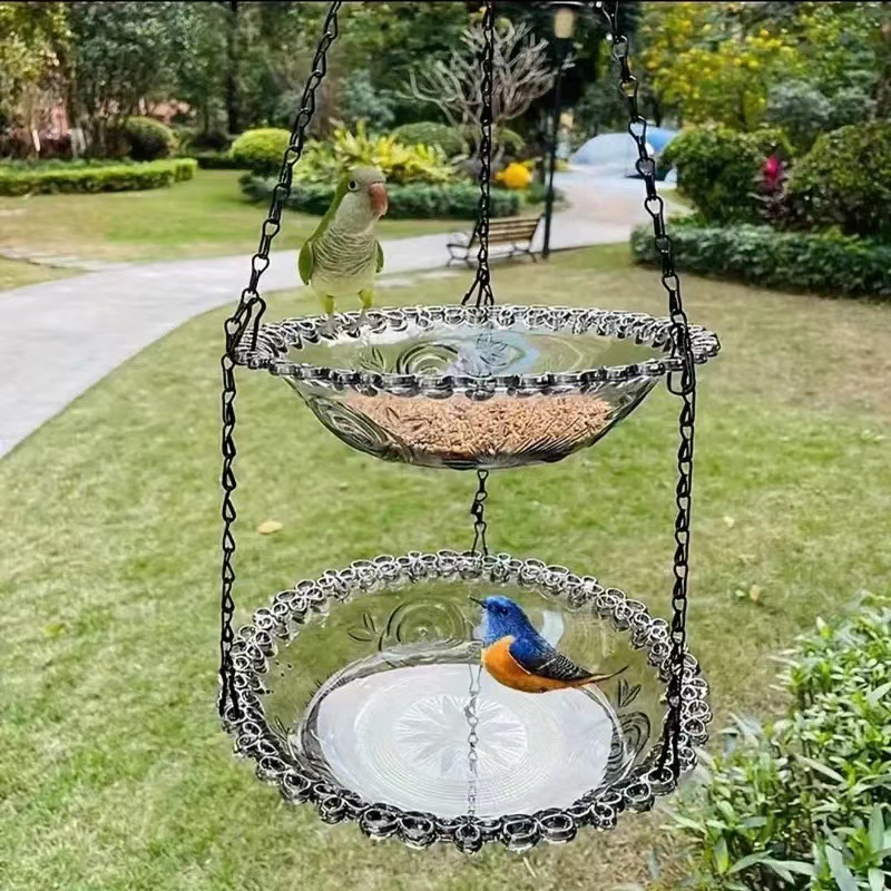 V888-ELOSUNG26091-202504141659-00 Grey Easy Clean Hanging Bird Feeder - Double Layer Durable Plastic Design for Patios - Image 1