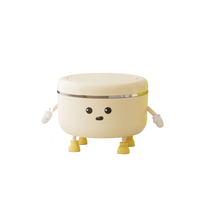 V888-ELOSUNG262-200135-00 Convenient desktop trash can 2L+2 hands, 4 feet+eyes, creamy white, 19.5 * 11.5cm - Image 1