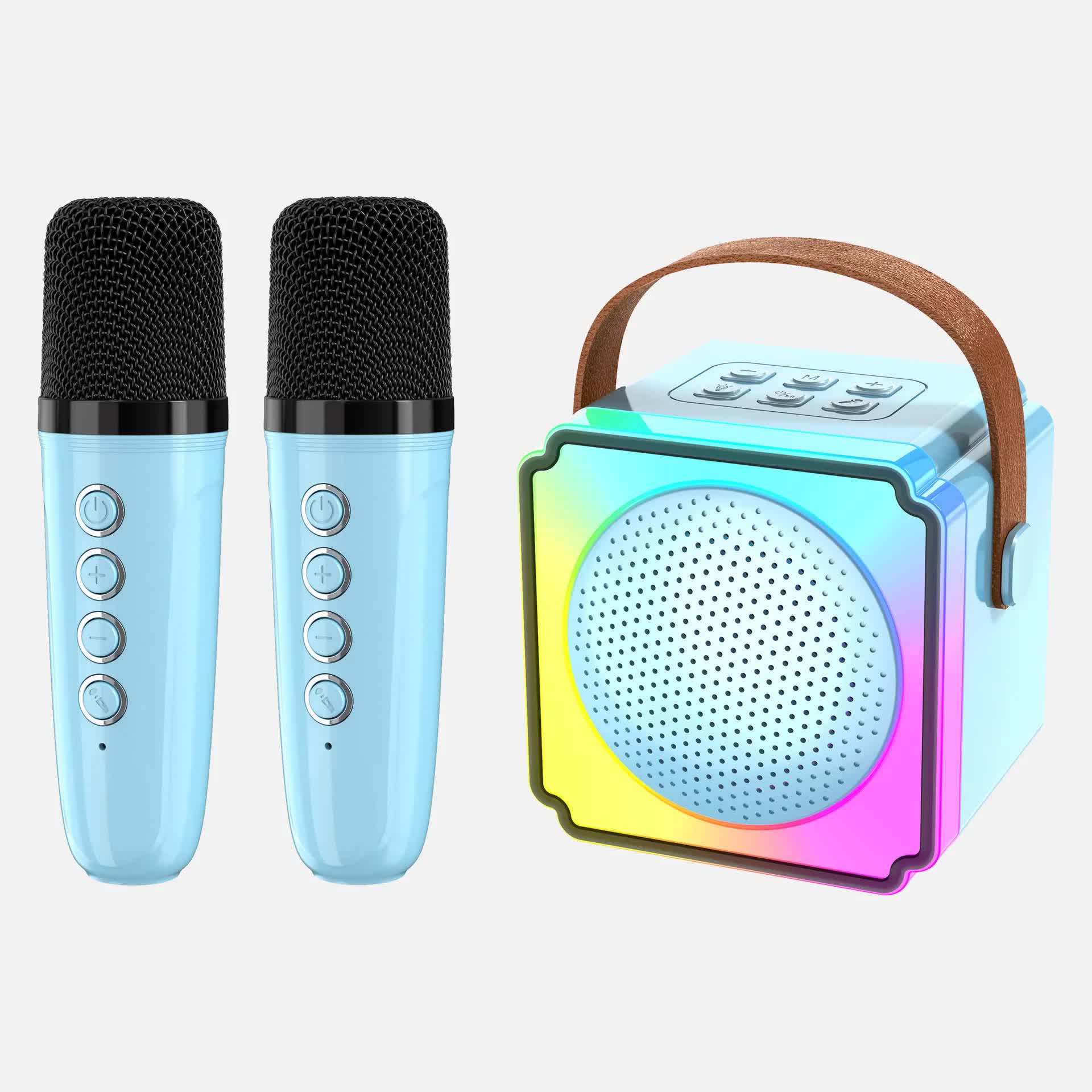 V888-ELOSUNG26235-202504211235-00 Blue Fun Portable Party Speaker - Karaoke Machine with Two Wireless Microphones and Voice Effects - Image 1