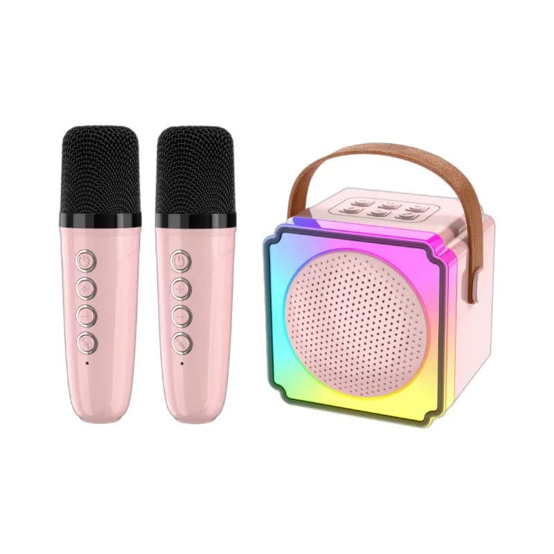 V888-ELOSUNG26236-202504211235-00 Pink Fun Portable Party Speaker - Karaoke Machine with Two Wireless Microphones and Voice Effects - Image 1