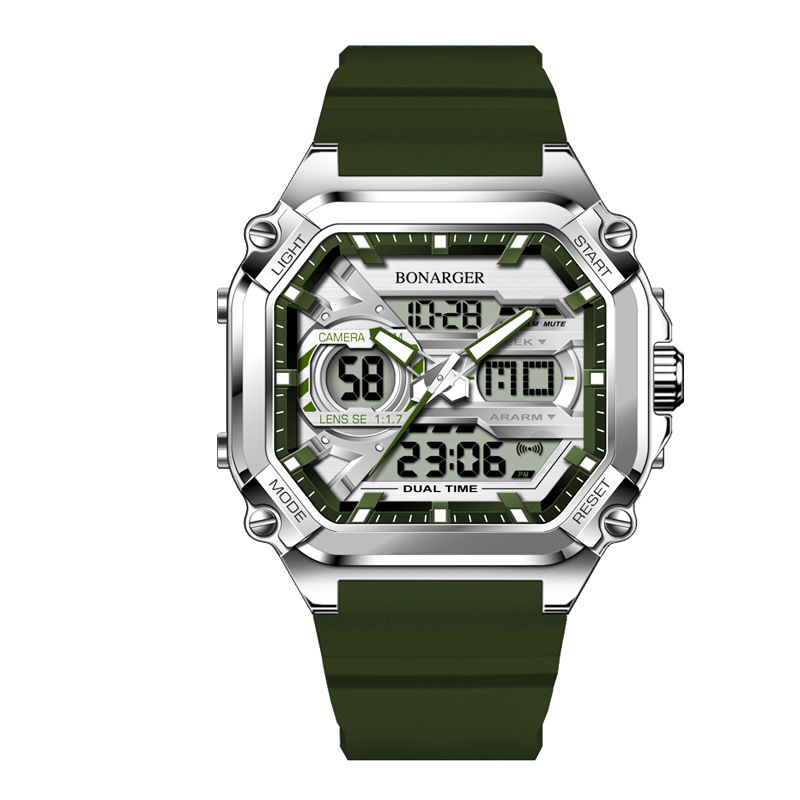 V888-ELOSUNG26288-202504281542-00 Green Men's Dual Display Watch - Dual Time Digital Analog Waterproof Sports Watch - Image 1
