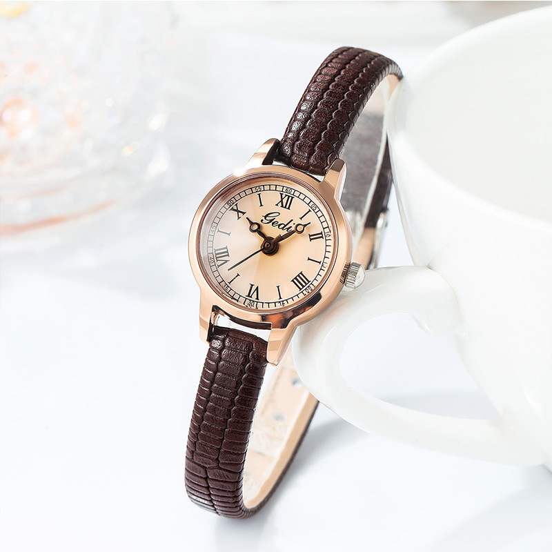 V888-ELOSUNG26314-202504281246-00 Coffee shell coffee tray coffee belt Delicate Women's Watch - 20mm Roman Numeral Dial, Leather Strap - Image 1
