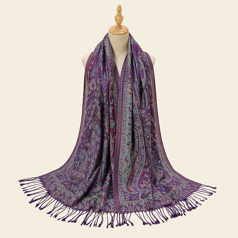 V888-ELOSUNG26335-202504281418-00 Purple Elegant Retro Paisley Print Scarf for Women - Soft Fashion Shawl Wrap 185x70cm - Image 1