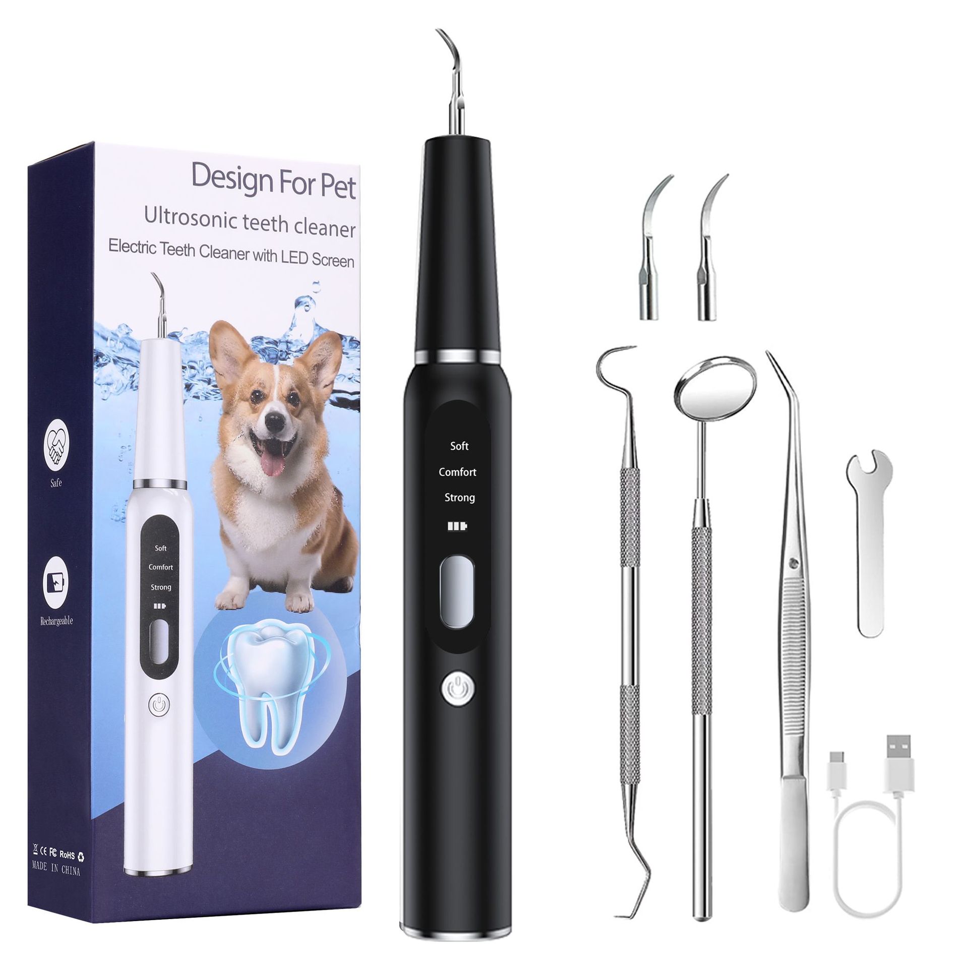 V888-ELOSUNG26390-202504281240-00 Black Professional Pet Dental Cleaning Kit - Ultrasonic Scaler, Tools & 3 Modes - Image 1