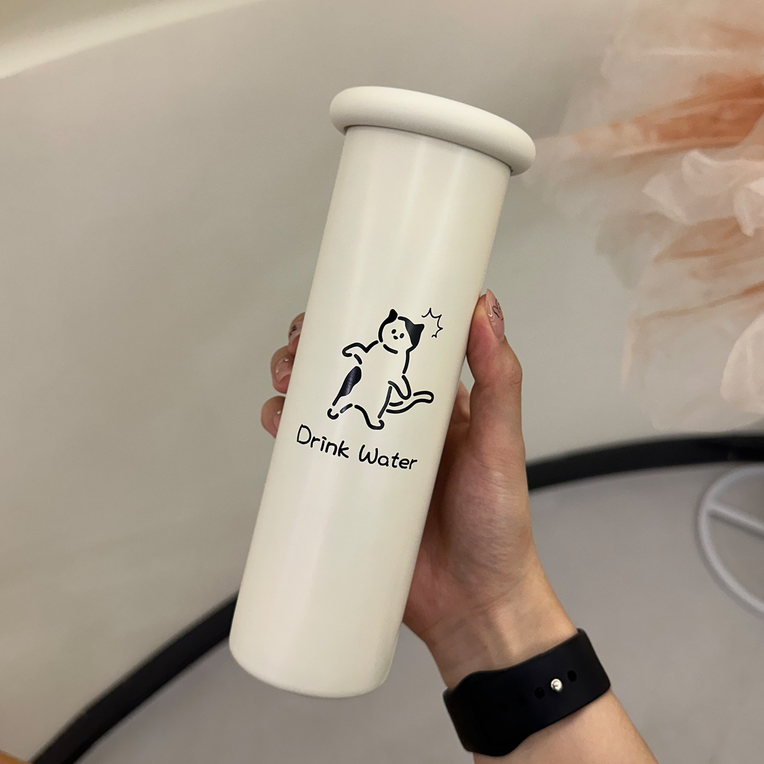 V888-ELOSUNG26420-202504281345-00 Mini Insulated Coffee Cup - 316 Stainless Steel, Portable & Stylish - White Kitten (300ml+cup brush) - Image 1