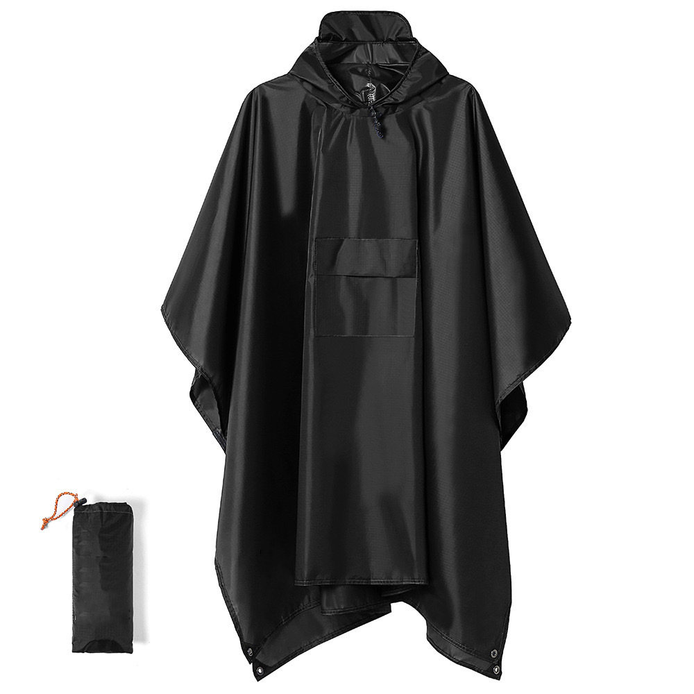 V888-ELOSUNG26431-202504281415-00 Black Portable Outdoor Camping Poncho - Can be used as Raincoat, Tarp, Ground Cover - Image 1