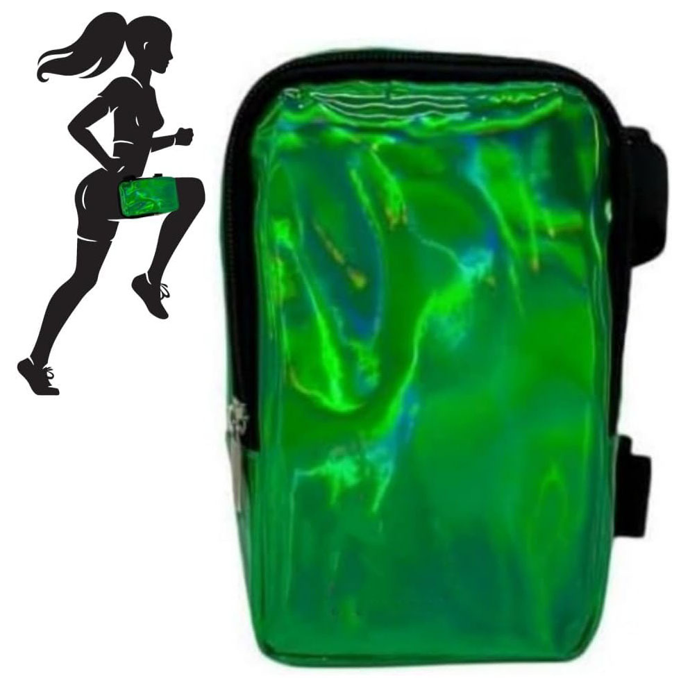 V888-ELOSUNG26465-202504281516-00 Green Shiny Holographic Thigh Holster Bag - Hands-Free Festival & Hiking Gear - Image 1