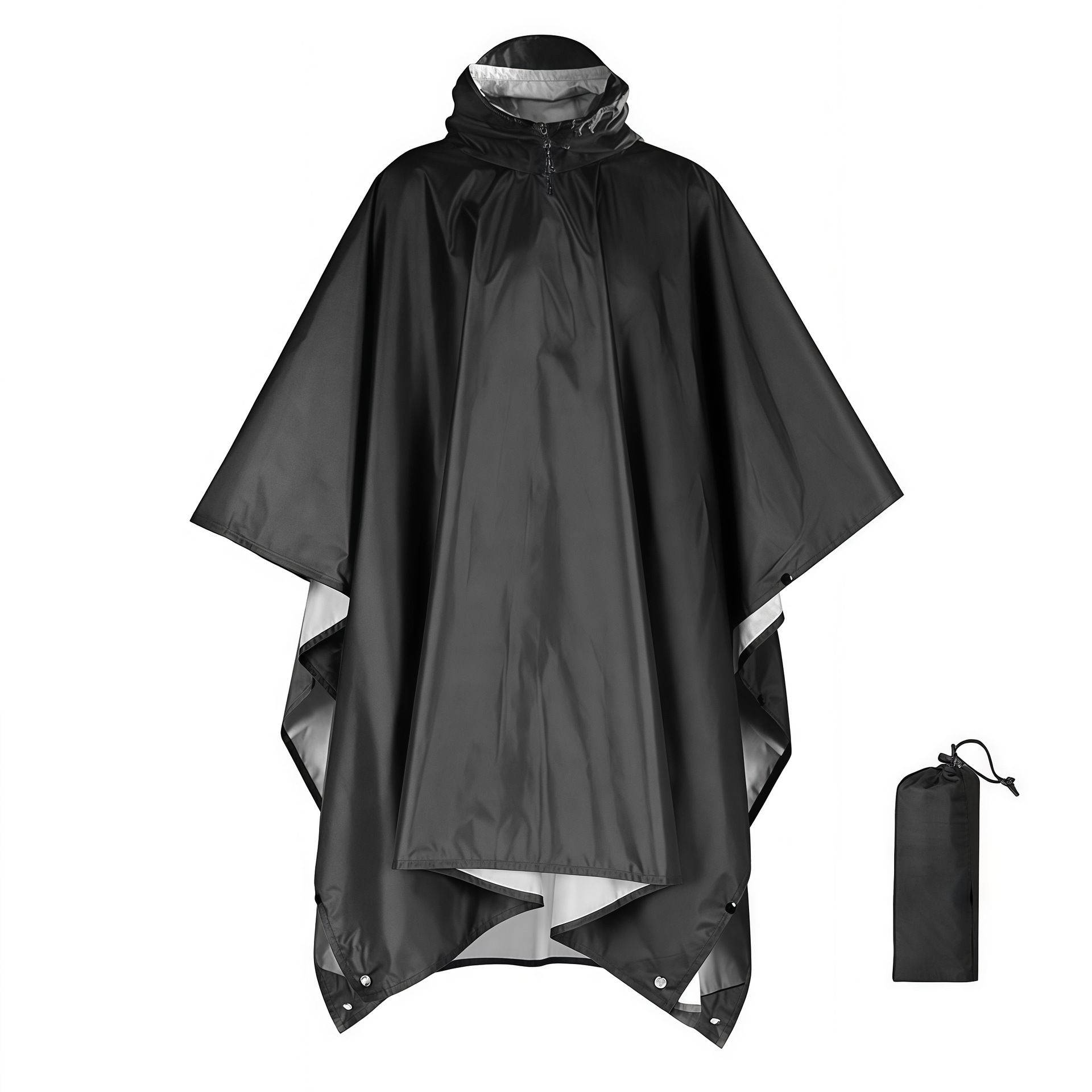 V888-ELOSUNG26475-202504281533-00 Black Portable Outdoor Camping Poncho - Can be used as Raincoat, Tarp, Ground Cover (Polyester silver coated without pockets) - Image 1