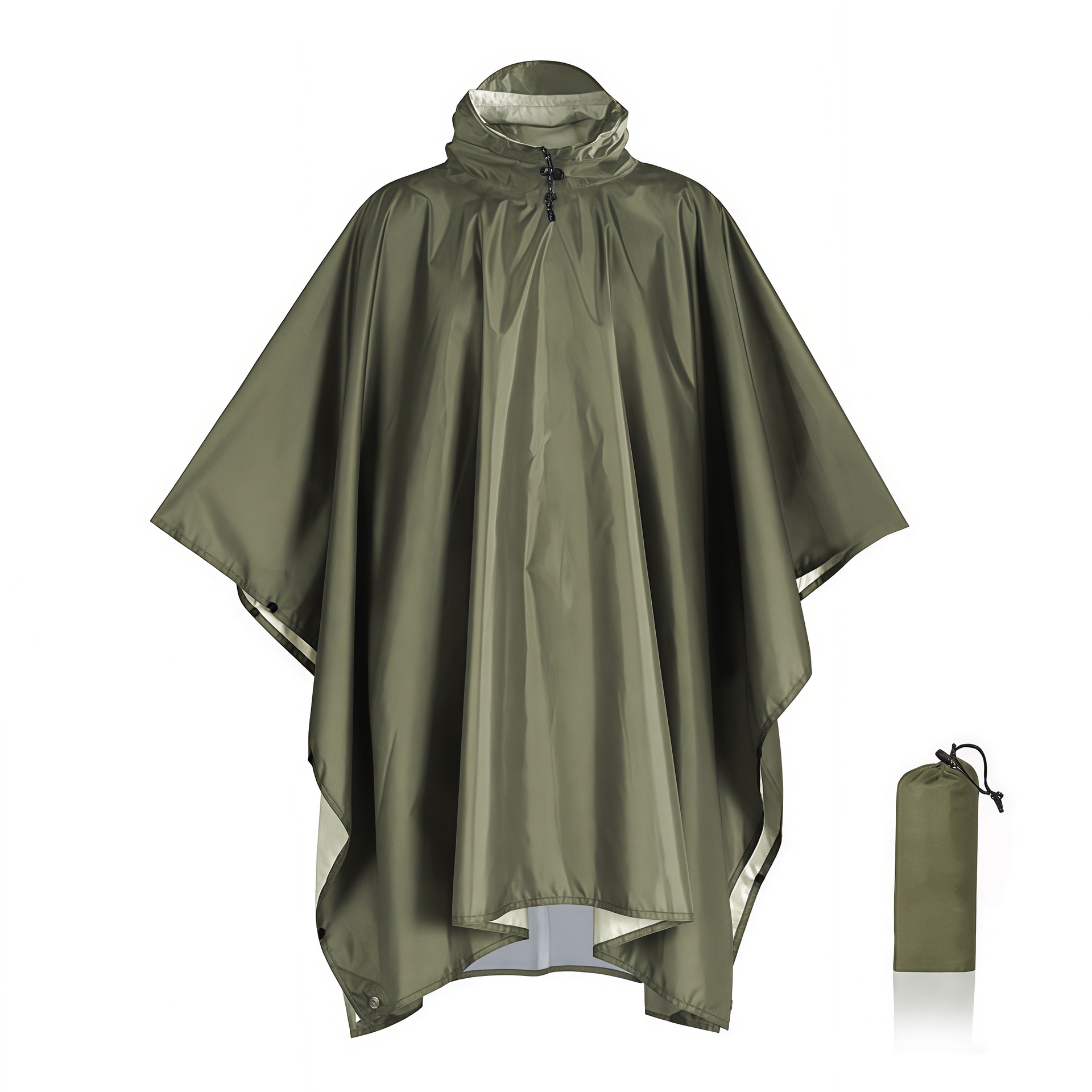 V888-ELOSUNG26476-202504281535-00 Army Green Portable Outdoor Camping Poncho - Can be used as Raincoat, Tarp, Ground Cover (Polyester silver coated without pockets) - Image 1