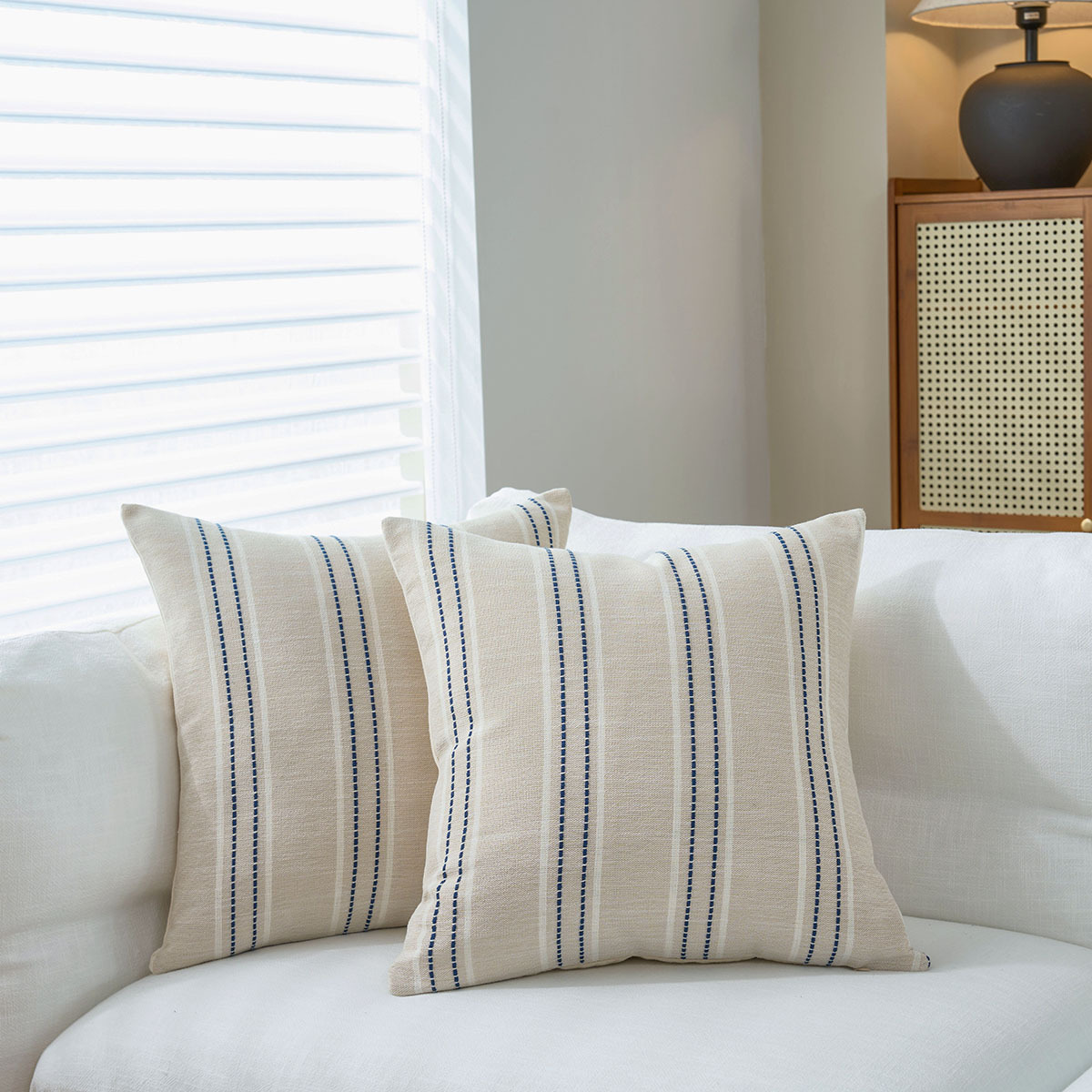 V888-ELOSUNG26533-202504291532-00 Textured Vertical Striped Pillowcases - Scandinavian Home Decor Accents (Blue Stripes Pair - 45x45cm) - Image 1