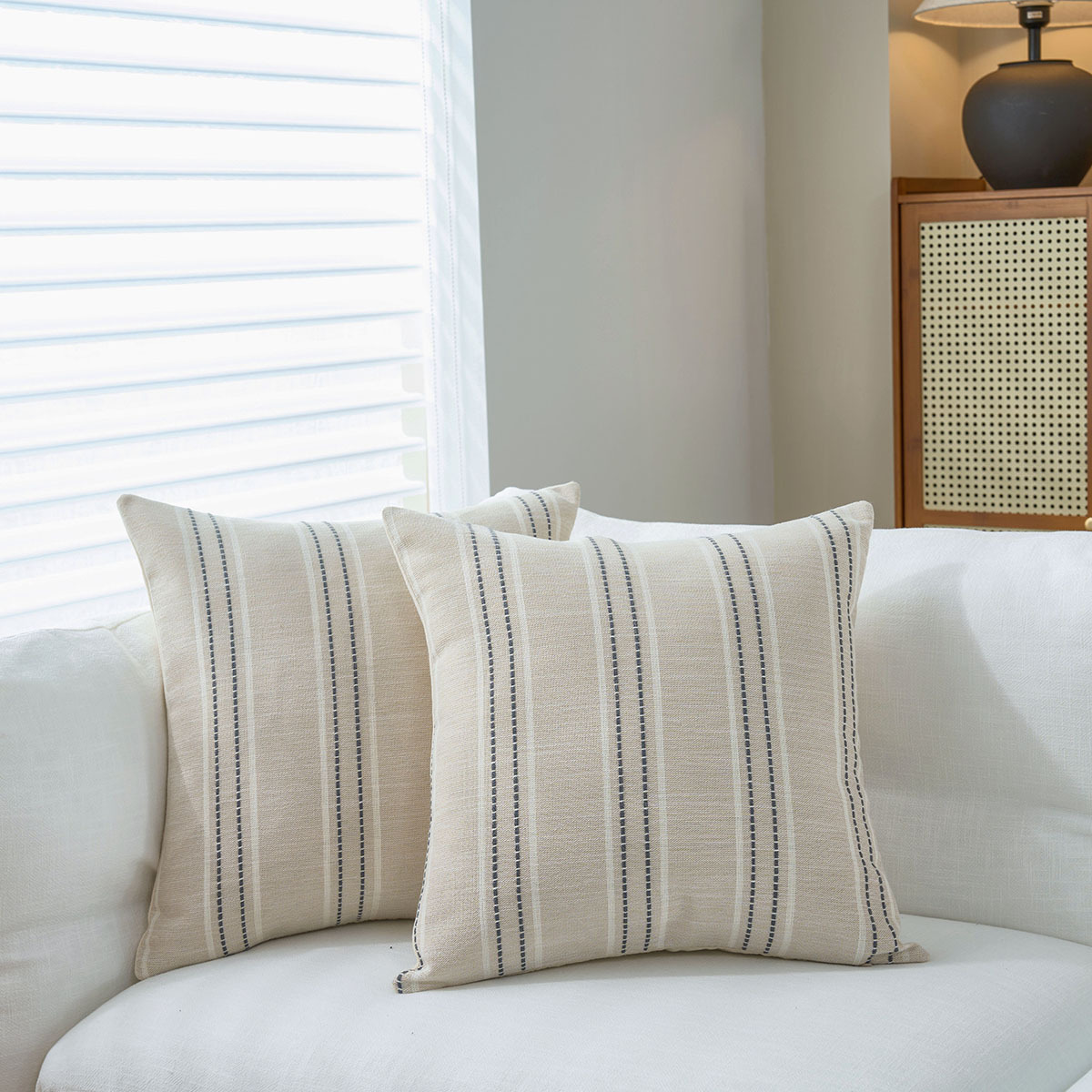 V888-ELOSUNG26534-202504291532-00 Textured Vertical Striped Pillowcases - Scandinavian Home Decor Accents (Grey Stripes Pair - 45x45cm) - Image 1