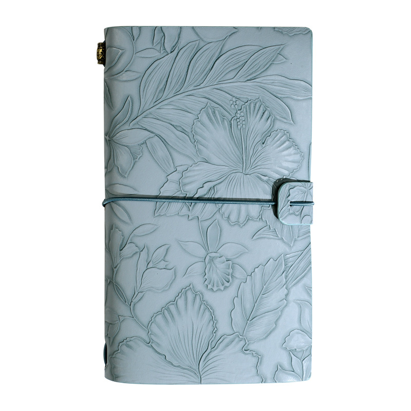 V888-ELOSUNG26651-202505131836-00 Light blue 2-Pack Vintage Floral Embossed PU Leather Journals - 192 Pages Each - Image 1