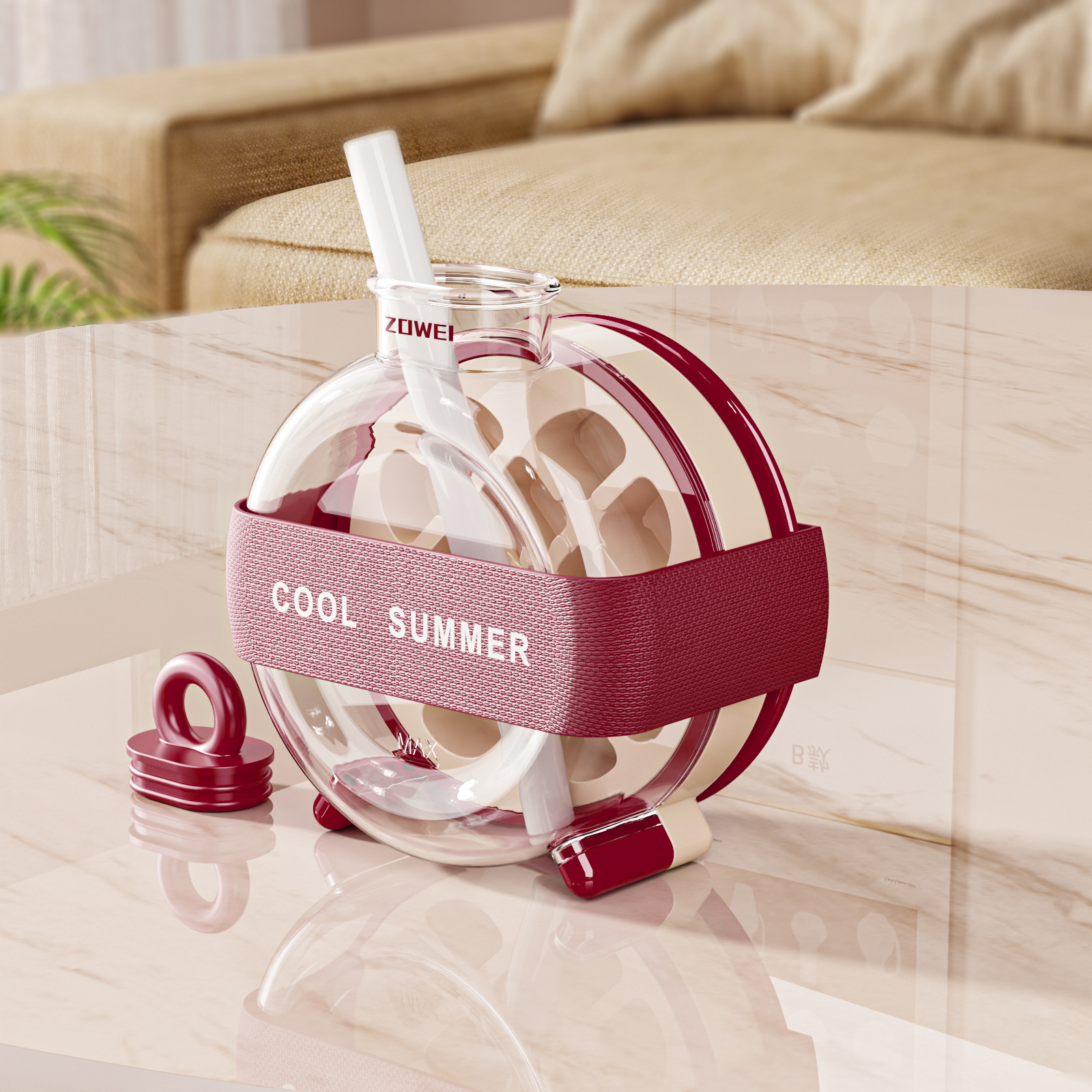 V888-ELOSUNG26781-202505131933-00 Red Portable Press-Release Ice Cube Maker Bottle - Makes 12 Cubes, Doubles as Bottle - Image 1