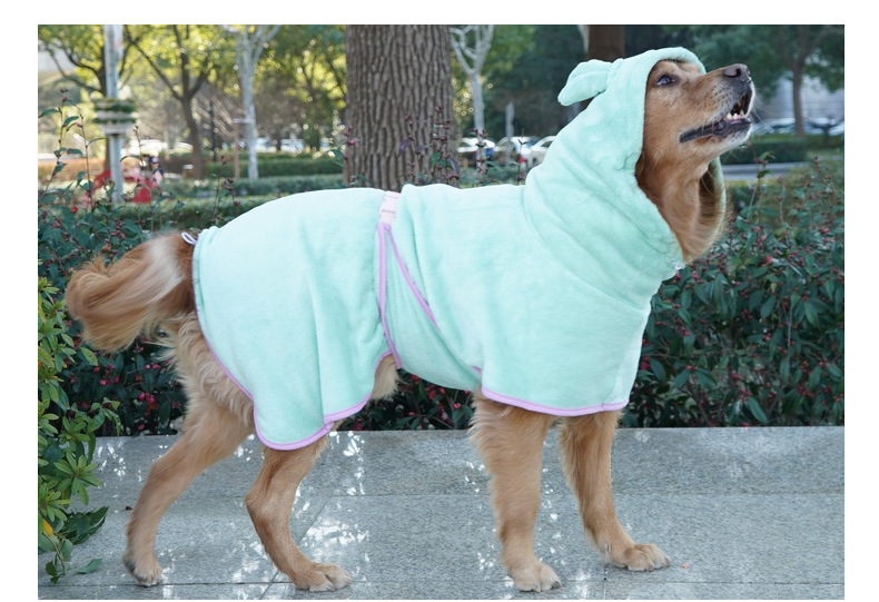 V888-ELOSUNG26923-202505191227-00 Green Hooded Dog Bathrobe - Super Absorbent, Adjustable Fit, Cozy Pet Towel (Size : XL) - Image 1