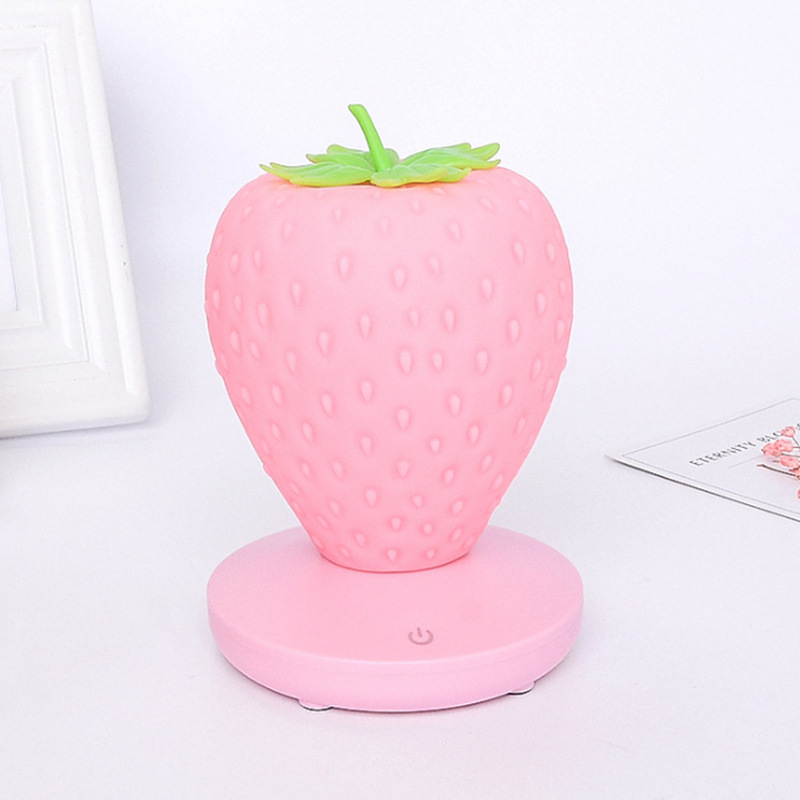 V888-ELOSUNG26934-202505191347-00 Pink Cute Silicone Strawberry Night Light - USB Rechargeable, Touch Control - Image 1