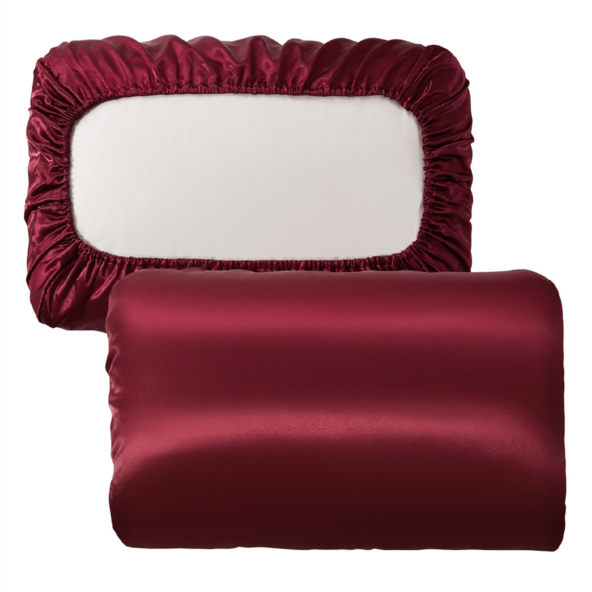 V888-ELOSUNG26948-202505191406-00 Red Satin Pillowcase Pair - Smooth for Hair & Skin, Elastic Fitted (46x70+16cm) - Image 1