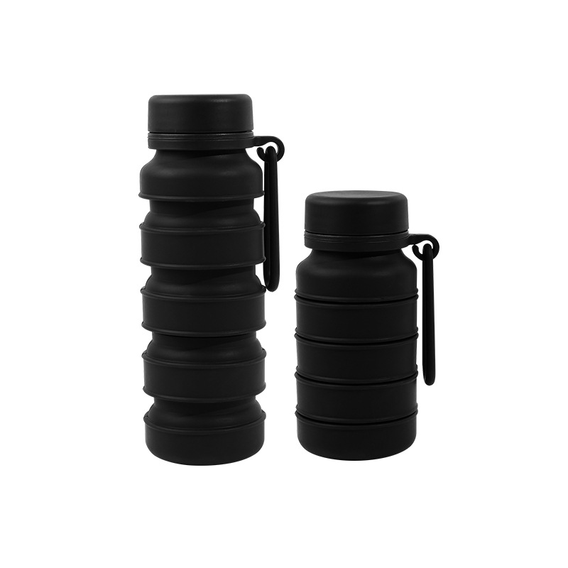V888-ELOSUNG27025-202504211152-00 Black Collapsible Silicone Water Bottle - 510ml Portable Food-Grade Travel & Sports Drink Flask - Image 1