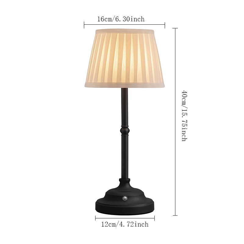 V888-ELOSUNG27042-202504211307-00 Black and White Elegant Rechargeable Fabric Shade LED Lamp - Cordless Touch Stepless Dimmable Table Light - Image 1