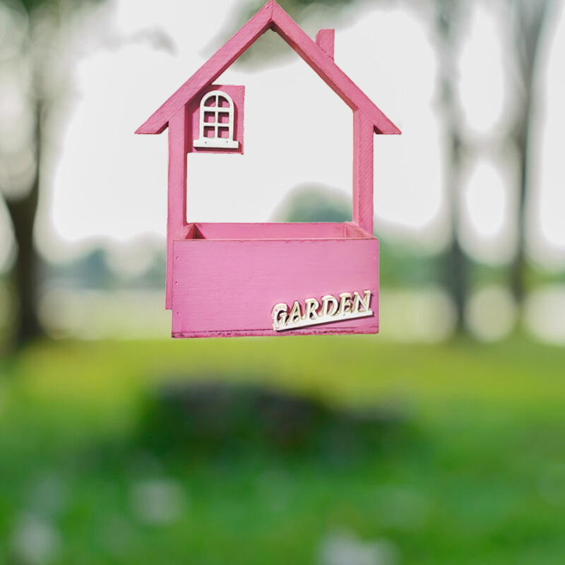 V888-ELOSUNG27043-202504211238-00 Pink Charming Wooden House Hanging Bird Feeder - Attract Wild Birds to Your Garden - Image 1